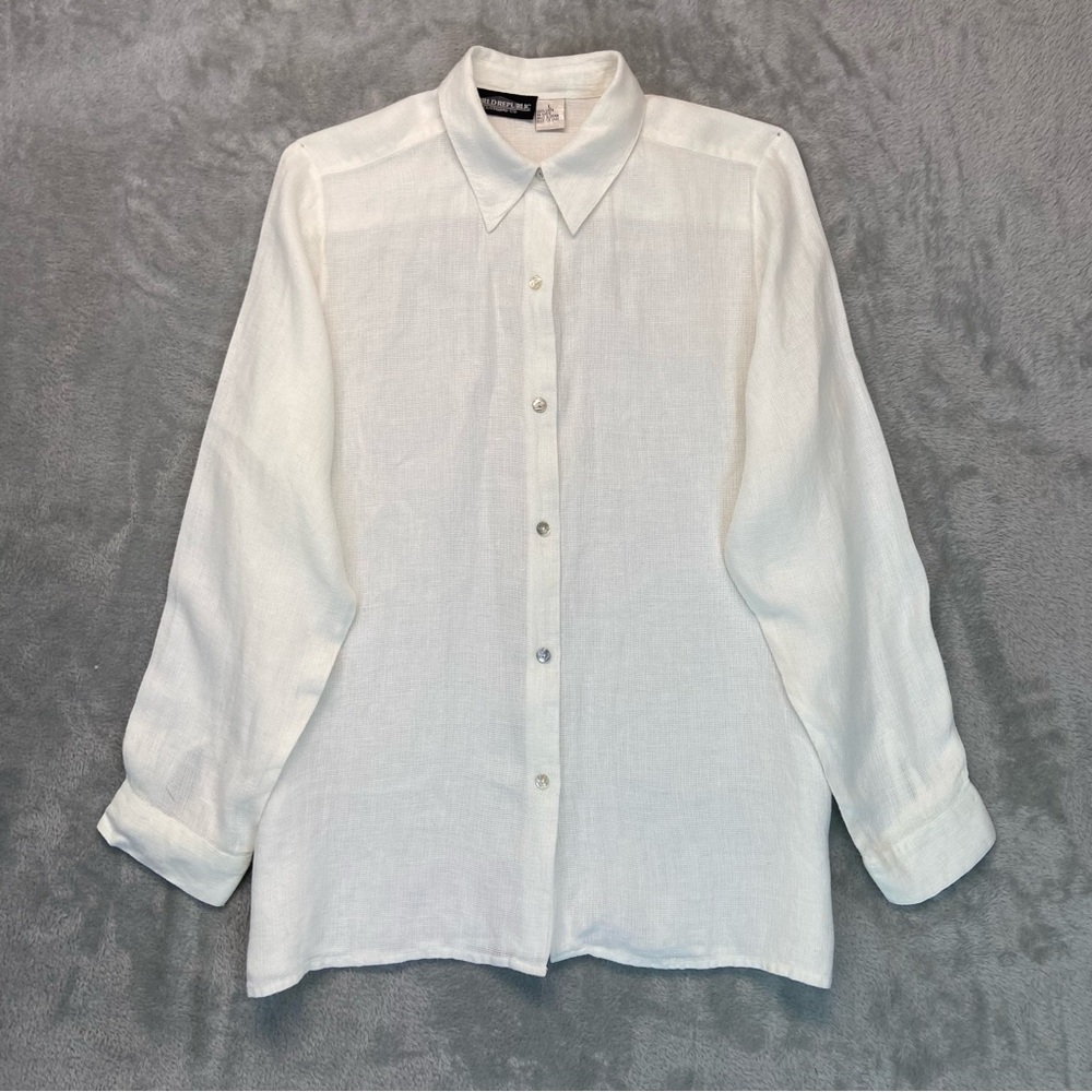 Vintage World Republic Women’s Size L Linen White Buton Down Shirt